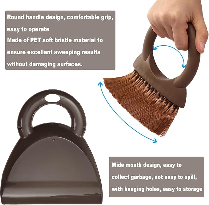 Round Handle Brush and Dustpan Set Small Broom & Dustpan Portable Handheld - Image 4