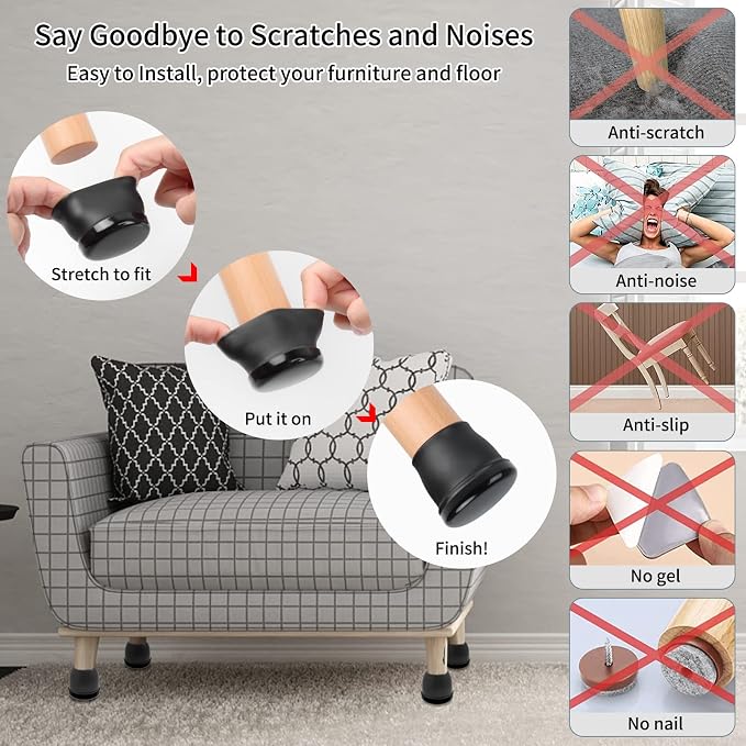 Ezprotekt 8 Pcs Large Black Chair Leg Sliders - Image 5
