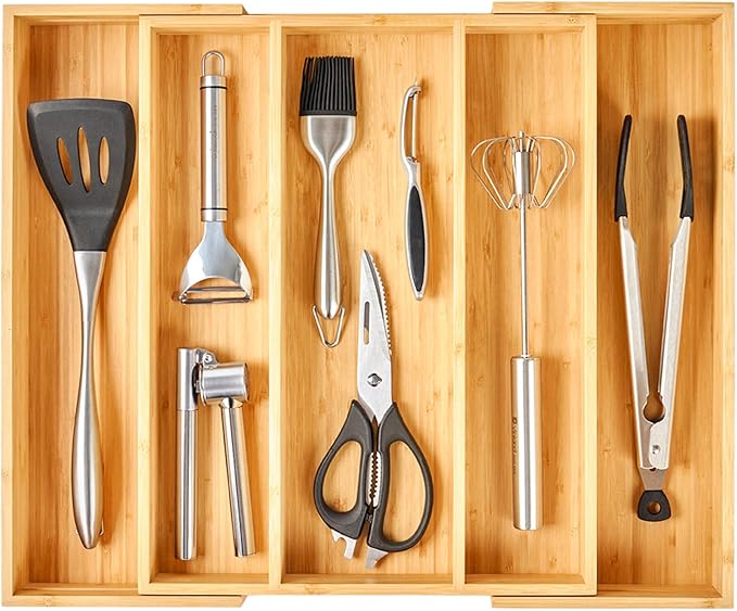 Umilife Expandable Kitchen Drawer Organizer, 2.5" High Bamboo Utensils by Umilife