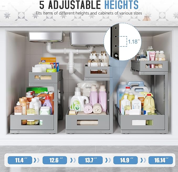 2 Pack 17IN Depth Under Sink Storage Organizer, Large 2-Tier Elegant Mesh Pull - Image 4