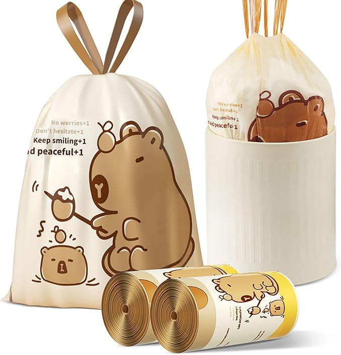 VOK 8 Gallon Trash Bags with Capybara Printed, Drawstring Medium Garbage Bags by Unknown