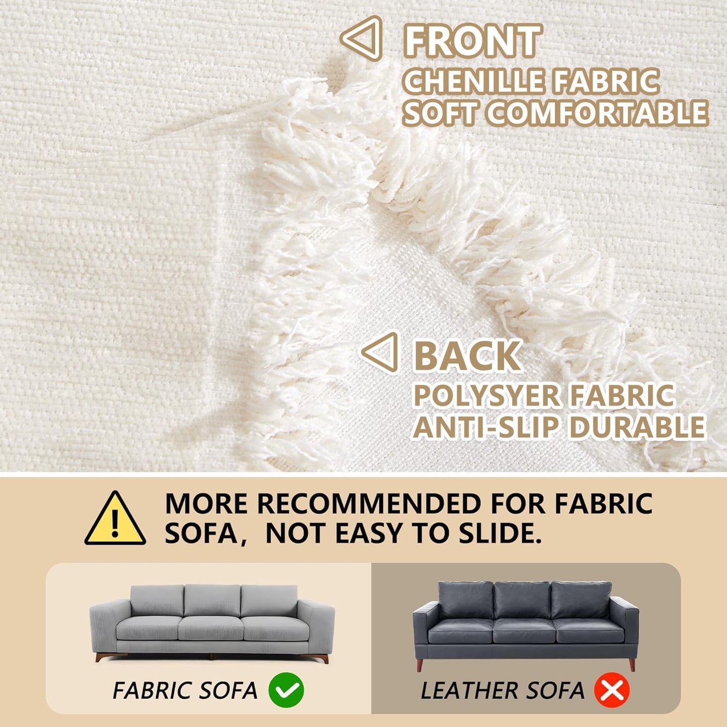 MEETSKY Couch Cover Sofa Covers Couch Covers for 3 Cushion Couch Sofa Pet Friendly, L Shaped Sectional Sofa Covers Washable Simply Put Sofa Throw Cover for Dogs, 91" x 134", Beige