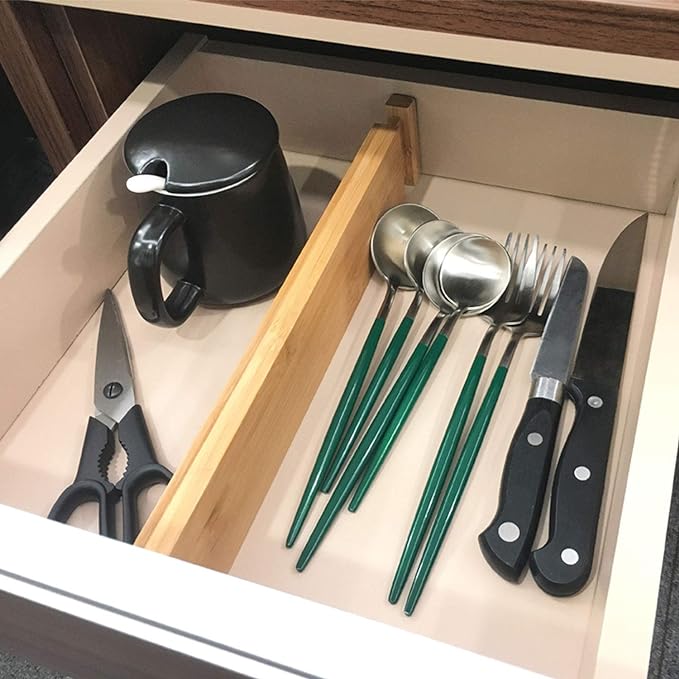 VaeFae Adjustable Bamboo Drawer Dividers, Expandable Drawer Organizer - Image 2