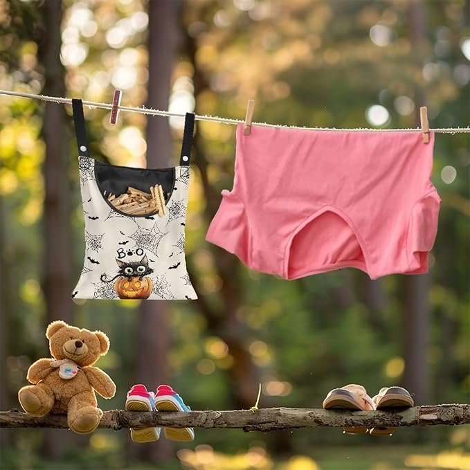 Cute Cat Space-Saving Laundry Clothespin Bag Pumpkin Waterproof Polyester - Image 4