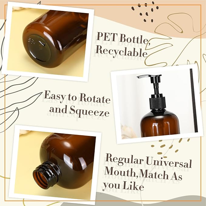 Tessco for you 12 Pack Amber Soap Dispenser Empty Plastic Pump Bottles - Image 5