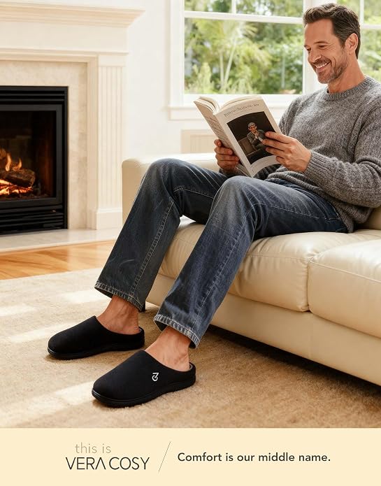 VeraCosy Men's Two-Tone Memory Foam House Slippers Indoor Outdoor Durable - Image 2