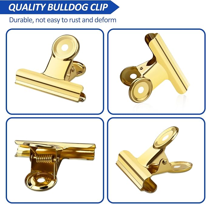 20 Pack Large Metal Hinge Clips 2 Inches Bull Hinge Paper Clips Gold Bulldog - Image 4