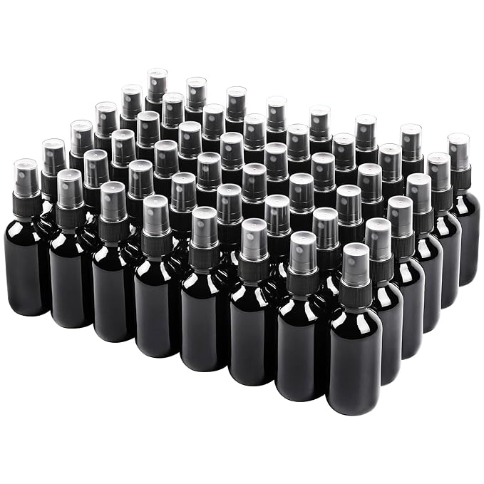 Black Glass Small Spray Bottle 2 oz 48 Packs, Fine Mist Sprayer Small Clear by QUALITYGLASSBOTTLECREATOR