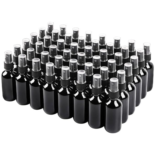 Black Glass Small Spray Bottle 2 oz 48 Packs, Fine Mist Sprayer Small Clear by QUALITYGLASSBOTTLECREATOR
