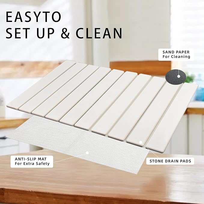 Stone Drying Mat for Kitchen Counter, Collapsible Dish Drying Mat, Fast Drying - Image 5