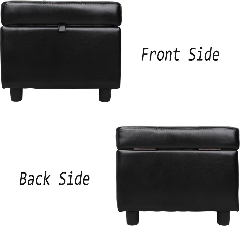 H&B Luxuries Tufted Leather Square Flip Top Storage Ottoman Cube Foot Res...