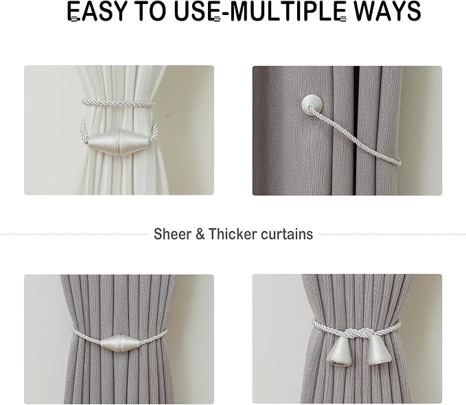 Magnetic Curtain Tiebacks 2 Pack Outdoor Rope Curtain Tie Backs Decorative - Image 5