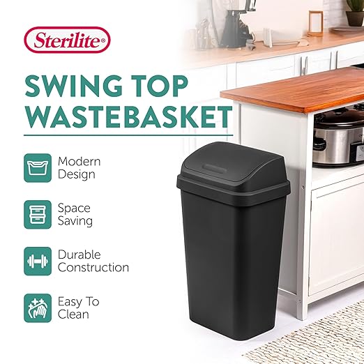 Sterilite 4-Pack Swing Top Wastebasket, Sleek Square Profile Trash Can - Image 2