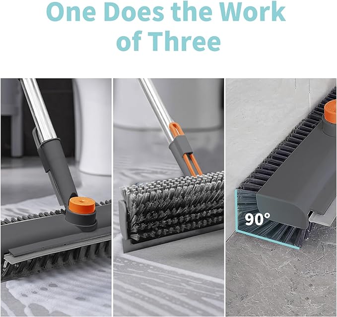 Floor Scrub Brush with Long Handle, 3 in 1 Scrape and Heavy-Duty Stiff Bristle - Image 3