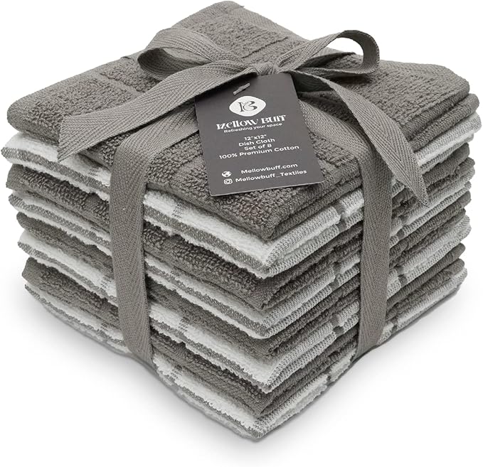100% Cotton Terry Dish Cloth & Dish Towel, 6 Pack, Super Soft and Absorbent by Ecotribe