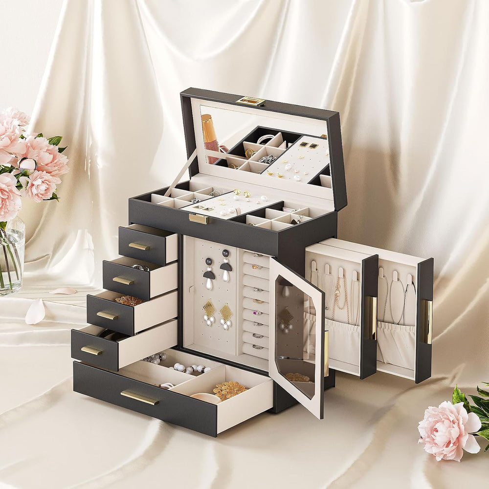 HOOBRO Jewelry Box with Mirror, 6-Layer Jewelry Organizer Box, Glass Window