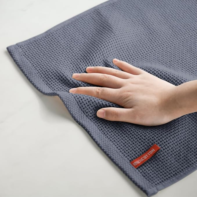 Artoid Mode 100% Cotton White Light Dark Grey Waffle Weave Kitchen Dish Cloths - Image 5