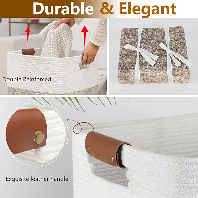 Laundry Hamper 96L Extra Large Laundry Basket, Woven Blanket Basket, Cotton - Image 3
