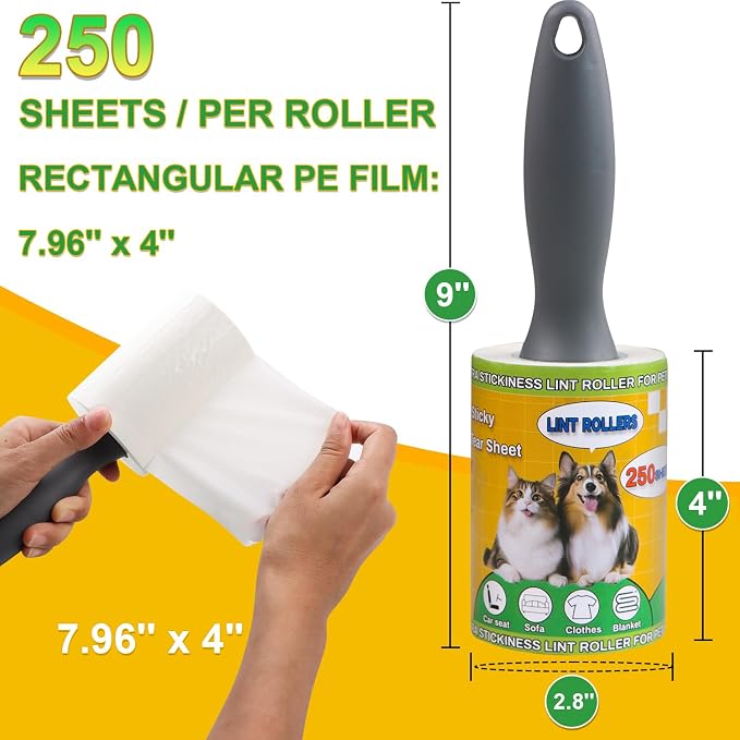 Extra Sticky Lint Rollers for Pet Hair, 250 Sheets, Lint Remover for Dog Cat - Image 2