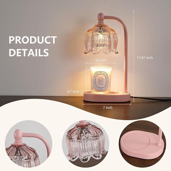 Pink Candle Warmer Lamp with Timer and Dimmer, Mother's Day Gifts - Image 6