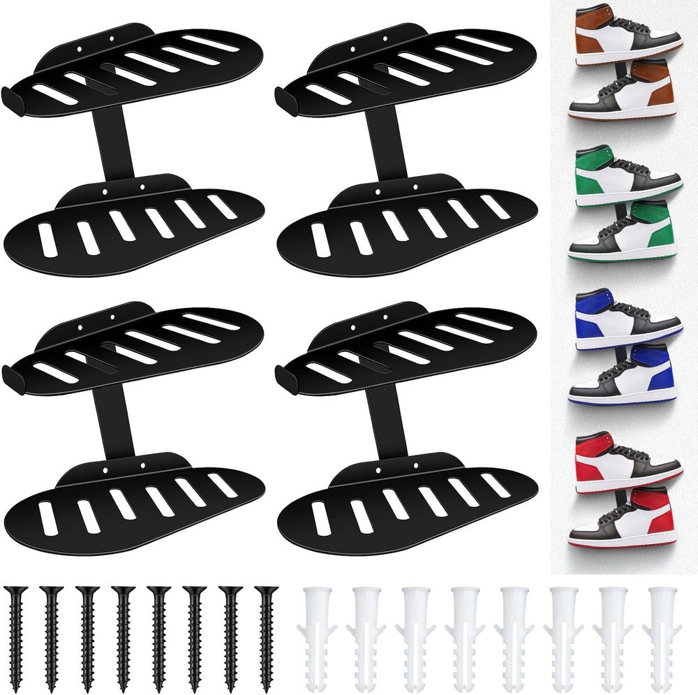 Blulu 4 Sets Floating Shoe Display Shelves for Wall Large Metal Hanging Shoe ...