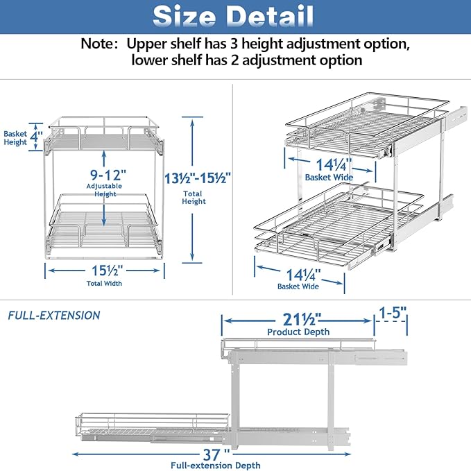 ROOMTEC Individual Pull Out Cabinet Organizer, 2 Tier Spice Rack Organizer - Image 3