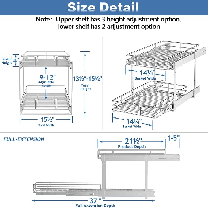 2 Tier Individual Pull Out Cabinet Organizer 15½" W x 21½" D, Heavy Duty - Image 3
