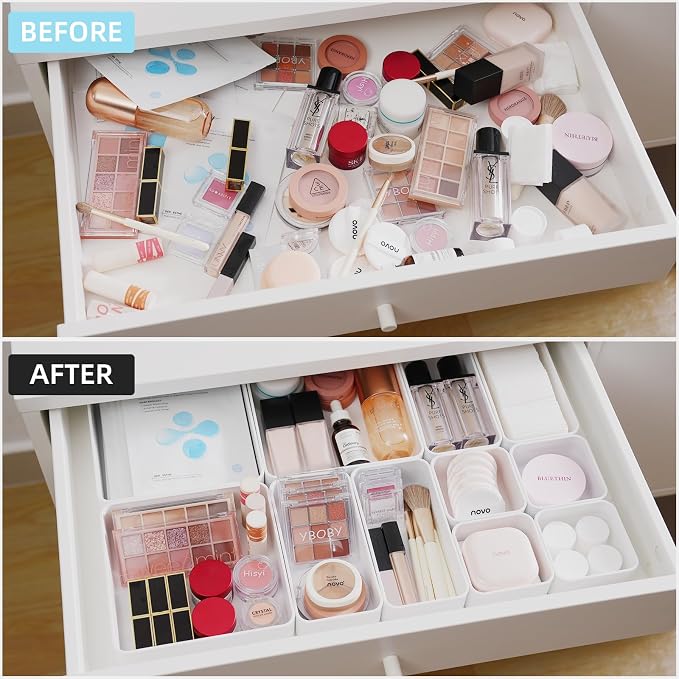 11-Piece Stackable Drawer Organizer Set, Stationery, Utensils in Bathroom - Image 2