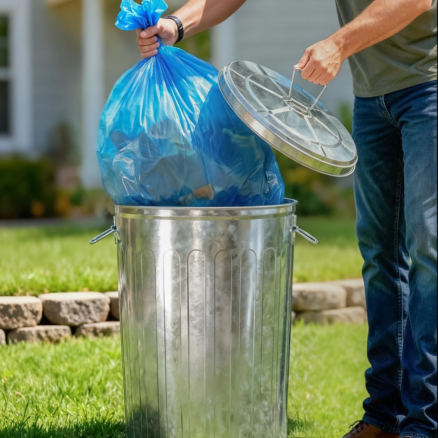 Plexon 20 Gallon Metal Trash Can with Lid Outdoor Large Trash Bin Galvanized Steel Garbage Can for Farm Garage Patio Ash Bucket Bird Seed Storage Can Heavy Duty Round Container, 2 Pack