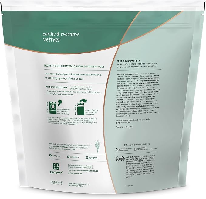 Grab Green 3-in-1 Laundry Detergent Pods, Vetiver Scent, Plant and Mineral Based - Image 2