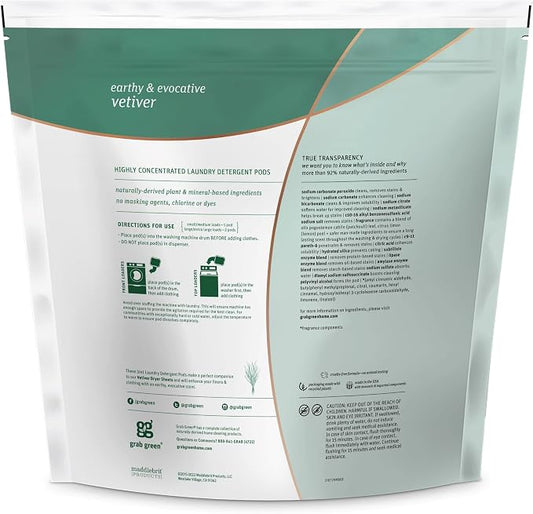 Grab Green 3-in-1 Laundry Detergent Pods, Vetiver Scent, Plant and Mineral Based - Image 2