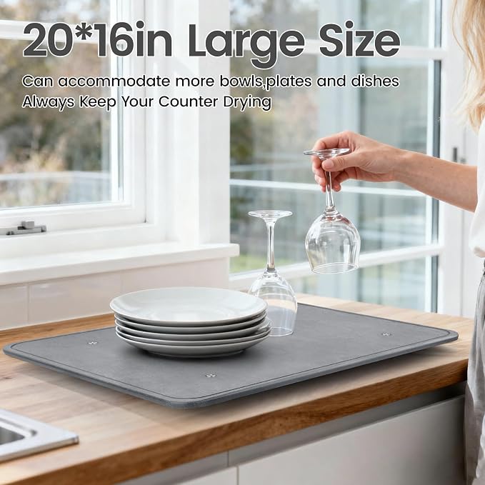 Large Stone Dish Drying Mats for Kitchen Counter, Super Absorbent Fast Drying - Image 6
