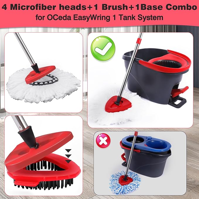 Mop Replacement Heads 4 Pcs & 1Scrub Brush & 1 Base Combo - Image 2