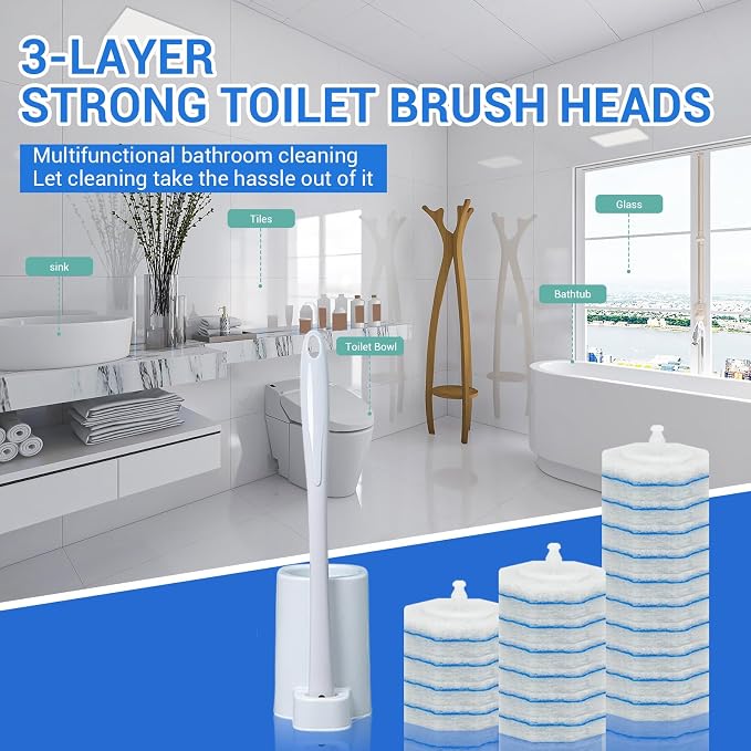 50PC Toilet Bowl Wand Refills, Disposable Toilet Brush Heads, Wall Mounted - Image 6