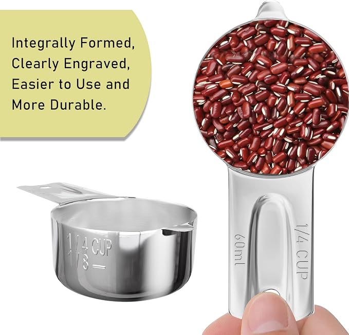 4PCS 1/4Cup Single Measuring Cup, Stainless Steel Measure Scoop, Metric and US - Image 3