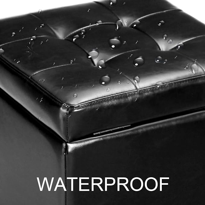 Adeco Storage Ottoman Foot Rest Stool, Leather Ottoman Footstool