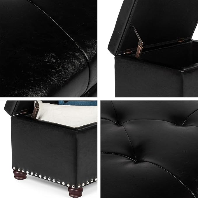 24'' Leather Storage Ottoman Rectangular Foot Rest Stool - Image 6