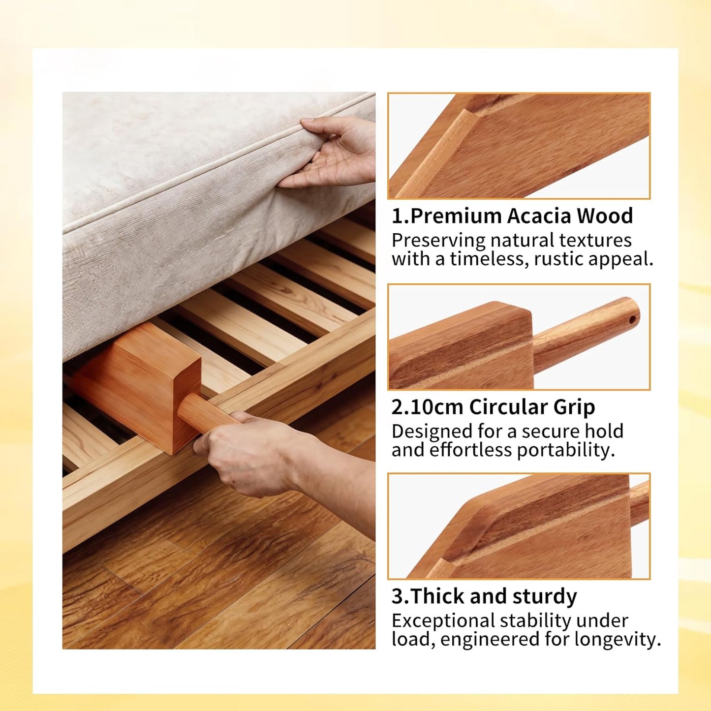3 Pcs Mattress Lifter & Sheet Tucker Tool Set for Changing Sheets, Easy Lever-Action Lift Comfort Grip, Acacia Wood Mattress Elevator Tool for Elderly, Caregivers, Housekeepers, Daily Bed Making