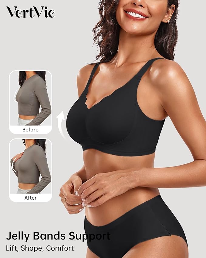 Vertvie Womens Seamless Bras No Underwire Supportive Wireless Push Up Full - Image 2