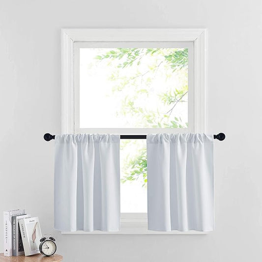 RYB HOME White Curtains for Small Window Energy Efficiency Room Darkening by RYBHOME