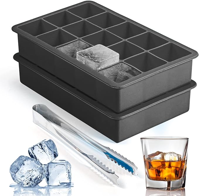 Silicone Ice Cube Trays for Freezer 2 Pack, Easy Release Square Ice Cubes Mold by ZDPMK