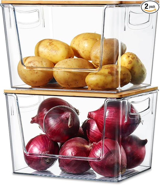 Pantry Organizers Storage, 2 Pack Stackable Kitchen Counter Bins by HEYUZB