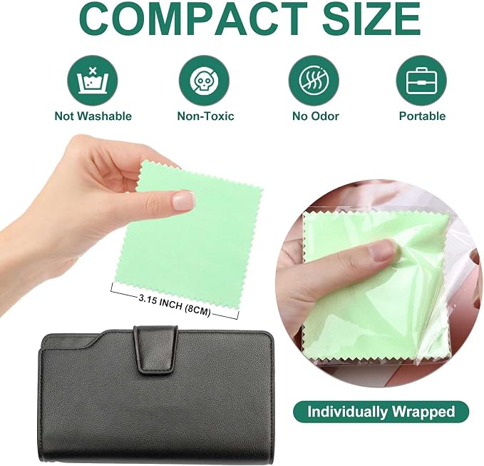 SEVENWELL 50pcs Jewelry Cleaning Cloth Green Polishing Cloth - Image 2