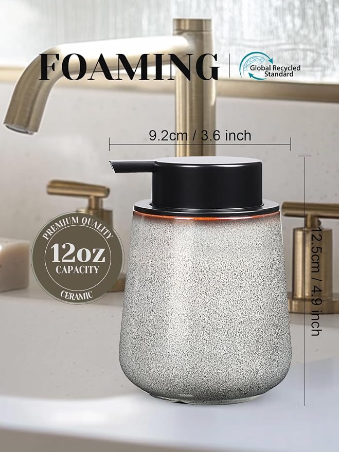 INGOFIN Ceramic Foaming Soap Dispenser -12oz Foam Hand Soap Dispenser Bathroom - Image 2