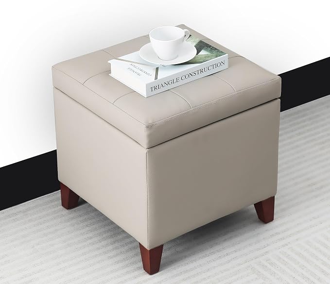 Adeco 18" PU Storage Ottoman, Upholstered Square Faux Leather Foot Rest - Image 2