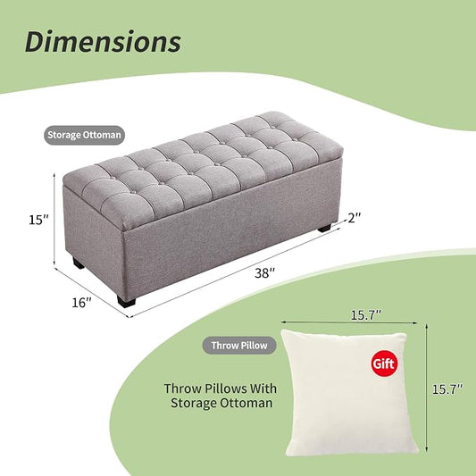 Ottoman with Storage 38 inches, Furniture End of Bed Storage Benches, Long - Image 2