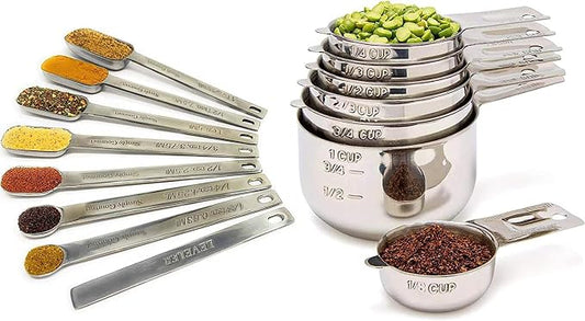 Measuring Cups and Spoons Set of 15, Stackable Cups, Long Handle by SimplyGourmet