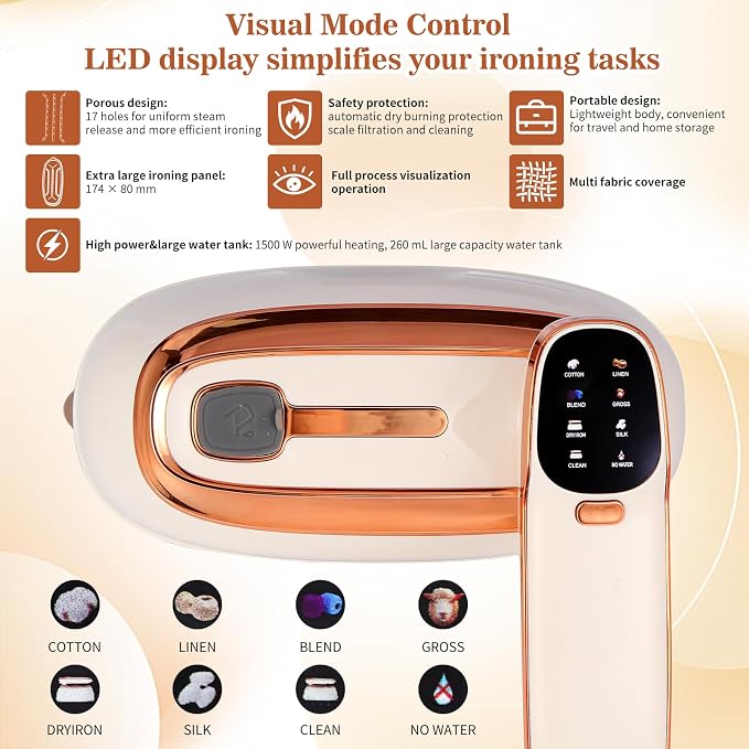 Handheld Garment Steamer 1500W – Large Ironing Panel, 20s Fast Heat-Up