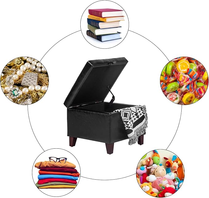 Adeco Storage Ottoman Foot Rest Stool, Leather Ottoman Footstool - Image 7