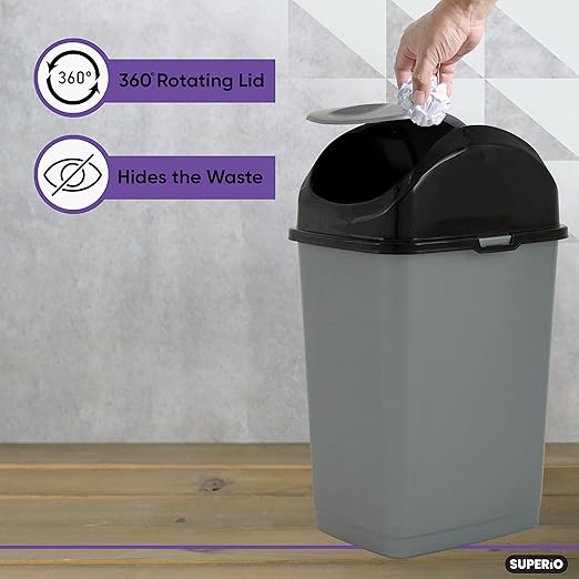 Superio Office Trash Can with Lid 9 Gallon Kitchen Garbage Can Bedroom Waste - Image 4